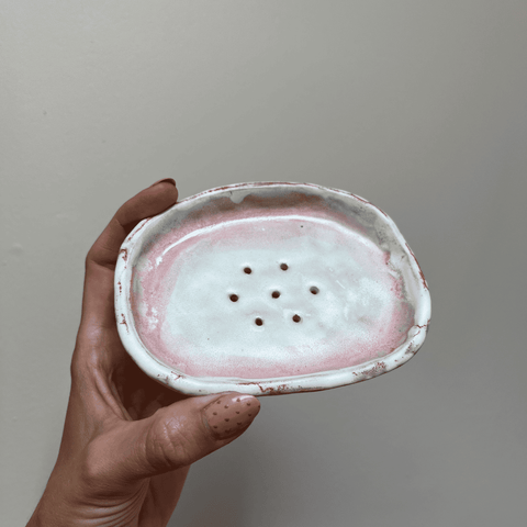 Porte-savon grès blanc rose