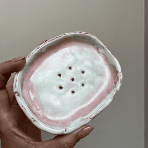 Porte-savon grès blanc rose